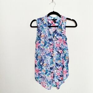 H & M Blue and Pink Tropical Floral Print Sleeveless Blouse Size 4